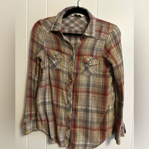 Old Navy Plaid Button-Down Shirt - Gray, Red, Yellow